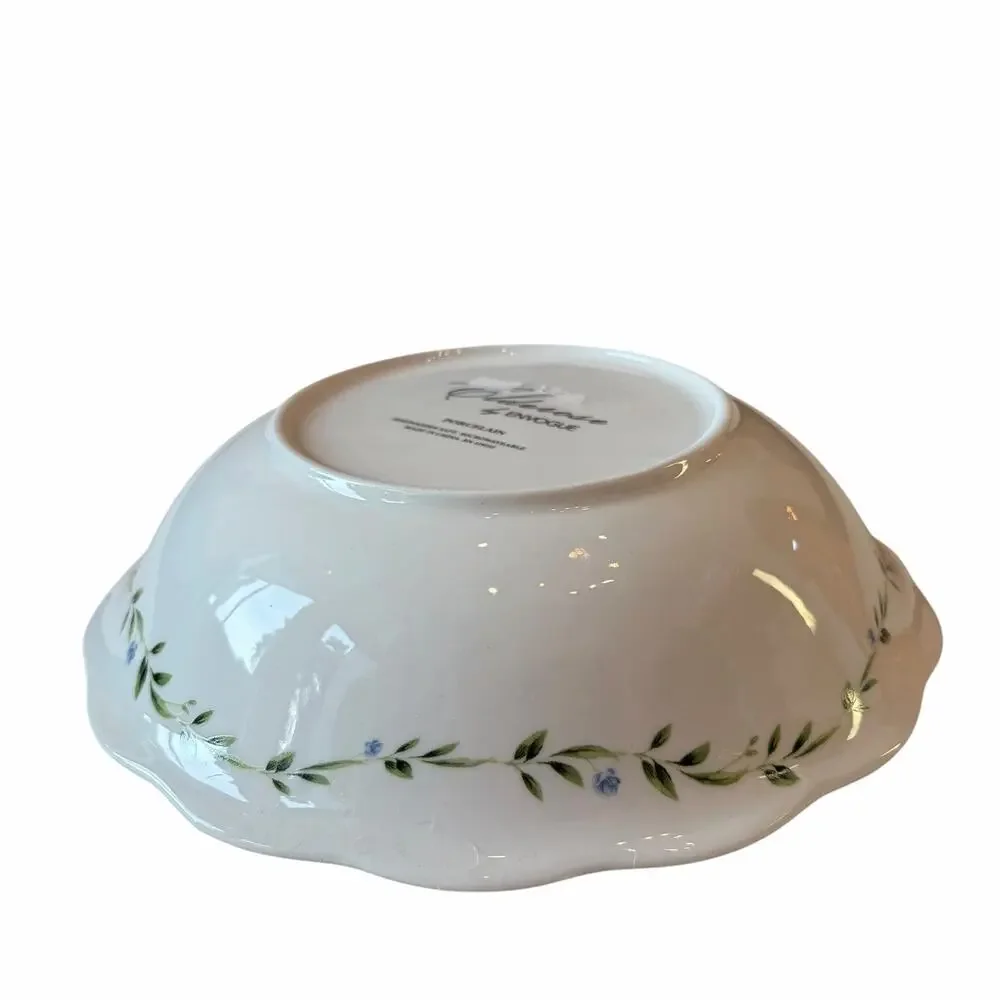 Envogue Blue Floral Salad Bowls 7in Porcelain Set of 2 Scalloped New